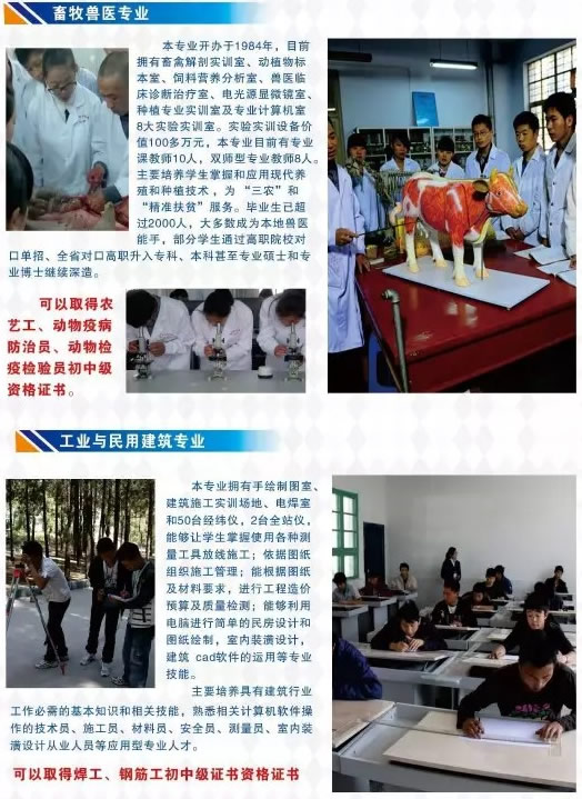 冕寧縣職業(yè)技術(shù)學(xué)校(冕寧職高)畜牧專業(yè)、工業(yè)民用建筑專業(yè)介紹