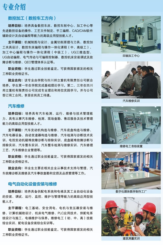 瀘州技師學院專業(yè)介紹