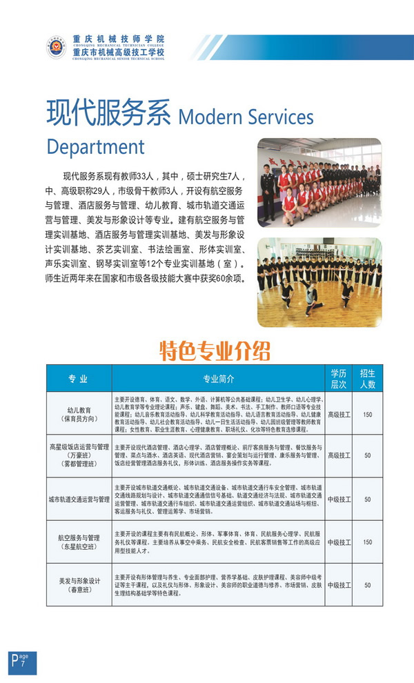 重慶機械高級技工學?，F(xiàn)代服務系