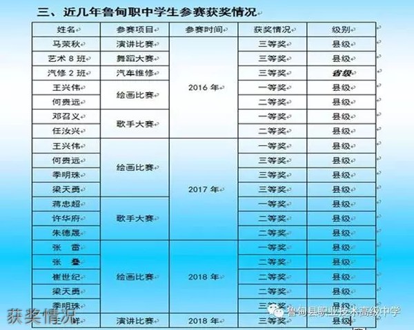 魯?shù)榭h職業(yè)技術(shù)高級中學(xué)獲獎情況